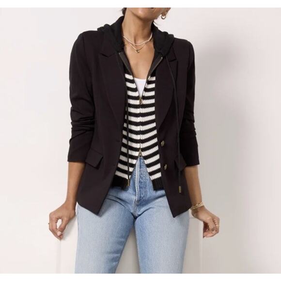 Evereve Jackets & Blazers - Evereve Dawson Black Hooded Dickey Blazer Jacket Women's Size Medium M